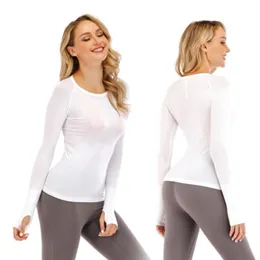 LL Aligh Women's Yoga Long Sleeves Solid Color Nude Sports Shaping Midje Tight Fitness Loose Jogging Sportwear Women's 240B