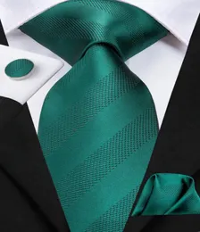 Hitie New Classic Necktie Set Green Stripe 100 Handmade Silk Ties for Mens Business Suit Luxury WeddingN31264511313