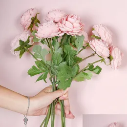 装飾的な花の花輪10pcs/lot人工ロータスアロンローズフェイクシルクブランチホームデコレーションウェディングヘルドネスガーデンde ot0xc