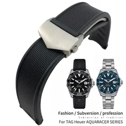 Pulseira de relógio de silicone de borracha 20mm 22mm, pulseira à prova d'água, pulseira preta e azul para tag heuer aquaracer 300 way201b calibre 5 accessori318j