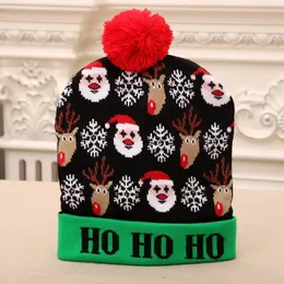 Cappello Cappello natalizio in lana lavorato a maglia per adulti e bambini Cappello natalizio con cappello lavorato a maglia a bagliore colorato a LED