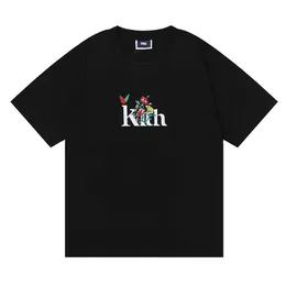 Designer Kith Classic Letter Flower Print Ins American Fashion Brand Men's and Women's Casual Loose Short Sleeve Pullover T-shirt