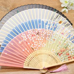 Bamboo Flower Fold Hand Fans Wedding Chinese Style Silk Fan Children Antique Folding Fan Gift Vintage Party Supplies SN5279