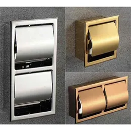 304 aço inoxidável polido parede recesso suporte de papel higiênico embutido público el rosa ouro escondido rolo tecido 210709214u