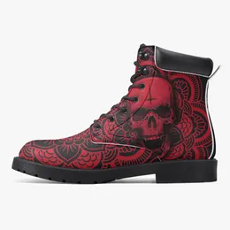 DIY Classic Martin Boots Customized pattern Unisex Fashion cool dark red Versatile Elevated Casual Boots 36-48 20193