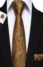 Conjunto de gravatas da moda Hitie 100 gravatas florais douradas de seda para homens, negócios formais, festa de casamento de luxo N71108440409