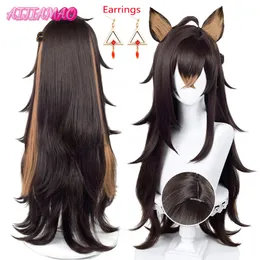 Cosplay perucas jogo genshin impacto sumeru dehya peruca cosplay marrom resistente ao calor peruca de cabelo orelha hairpin peruca boné 230908