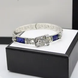Стерлингового Серебра 925 пробы, голова тигра, синяя эмаль, браслет для пар, мужской и женский роскошный бренд, изысканные модные ретро-очаровательные ювелирные изделия Gift249H