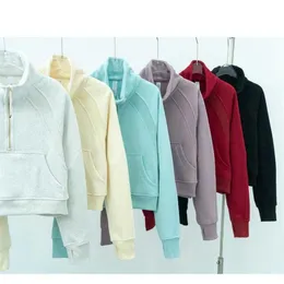 LU-022 SCUBA HALV ZIPPER Kvinnors hoodies Stand Neck Sweater Pullover High Neck Plush Coat Loose Yoga Jacket271d