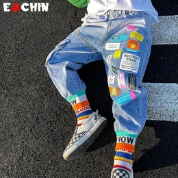 Jeans EACHIN Baby Boys 2023 Fashion Patchwork Teen Boy Clothes Kids Denim Pants Toddler Sky Blue Children Casual 230909