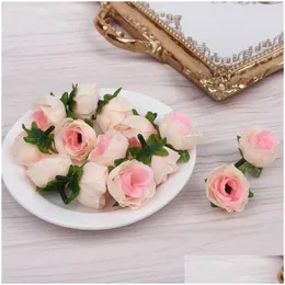 Decorative Flowers Wreaths 100Pcs/Lot Artificial Rose Flower Head Simation Silk Diy Wedding Decoration Wreath Wall Drop Delivery H Otkab