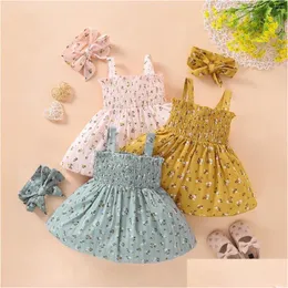 Girl'S Dresses Girl Infant Baby Girls Dress With Bow Headband Lovely 2Pcs Clothes Summer Toddler Outfits Floral Printed Sleeveless S Dhcat