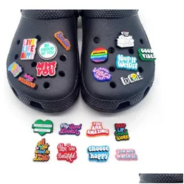 Akcesoria części buty urocze litery słowa kreskówka pvc charms buty buty buty chłopcy dziewczyny fit bracelets zataczanie jibz nadgarstek guziki dhggw