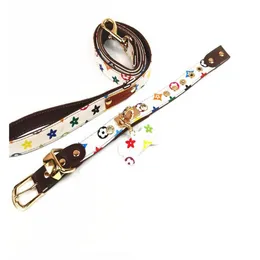 Luxury Brown Pet Collars Leather Popular Print Dog Leashes Fashion Pet Neck303Y
