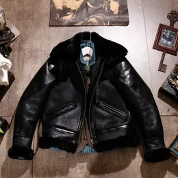 Men's Jackets US Size High Quality Super Warm Genuine Sheep Leather Coat Mens Big B3 Shearling Bomber Merino Fur Jacket 230909