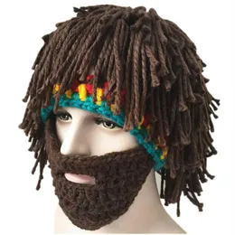Cycling Caps Masks 2019 Novelty Winter Handmade Wig Beard Hats het Mustache Knit Halloween Funny Party Caps Unisex Wool Tassel Ski235l