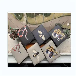 Мужской короткий кошелек с изображением животных, кожаный черный змеиный кошелек с тигровой пчелой, женские длинные стильные роскошные кошельки, держатели для карт с подарочным топом Qual321v