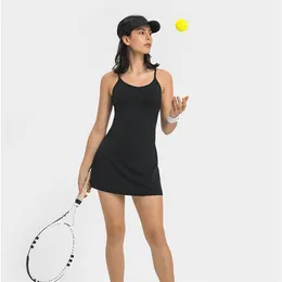 Mulheres elástico tênis golfe vestidos LU-77 sexy sem mangas yoga roupas de fitness esportes badminton saia correndo dança vôlei s262t