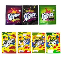 Tomma blixtlåspaket gushers mylar väska 600 mg sur tropiska ätbara gummier starka tätning luktbeständiga väskor