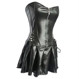 S-6XL plus size lingerie feminina preto couro falso burlesque steampunk espartilho vestido gótico pvc espartilho colete busto 829317s
