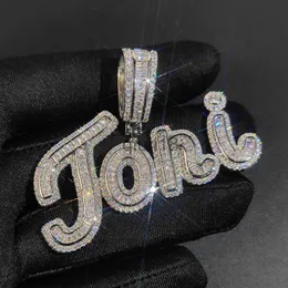 Hänghalsband som topplar A-Z Anpassad signaturbokstäver Namn Pendant Necklace Bling T Cubic Zircon Hip Hop 18K Real Gold Plated SMYELLT X0909