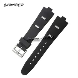 Jawoder WatchBand 22 24mm x 8mm Men Men Men Watch Bands Black Diving Silicone Rubberステンレス鋼シルバーピンバックルストラップD233e