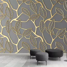 Custom Po Wallpaper Murals 3D Stereoscopic Golden Tree Leaves Creative Art Living Room TV Background Wall Papers Home Decor259n