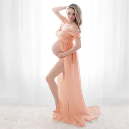 White Dot Tulle Maternity Photography Props Dress See Through Maternity Foto Shoot Tulle Long Dress Lantern Sleeve R230909