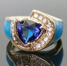 Изысканное винтажное кольцо из бисера 18K с треугольной огранкой, морской синий кристалл с маленьким цирконом, женское кольцо, свадебный подарок для подружки невесты Fine Je Otlk3