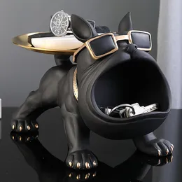 Dekorativa föremål Figurer Cool French Bulldog Butler Dcor med Tray Big Mouth Dog Statue Storage Box Animal Harts Sculputre Fig296f