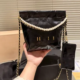 2023 New Mini Garbage Bag Luxury 22Bag with Pearl Chain Handbag Metal Chain Shoulder Bag Large Capacity Shopping Bag Quilted Single Zipper with Coin Bag