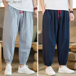 Men's Pants Men's Pants Men Harem Elastic Waist Solid Drawstring Ankle-banded Pockets Daily Wear Pleated Ninth Summer Trousers Male Clothes Q230909