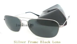 1 Unids Alta Calidad Para Hombre Para Mujer Moda CARAVAN Gafas de sol Gafas de Sol de Metal Plateado Negro 58 mm Lentes de Vidrio Protección UV Negro Cas9278896