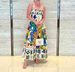 Базовые повседневные платья 2023 года, австралийский дизайнер, необычное женское длинное платье с абстрактным узором, со сборкой на талии, без рукавов L230909