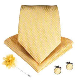 Men039s Seidenkrawatte Gold Einfarbig Plus Taschentuchmanschetten Gold Corsage Luxuriöses vierteiliges Set Mode LDNX00056056210