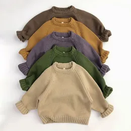 Pullover barn tröjor pojkar flickor kläder korta stickkläder barn för höstvinter 230909