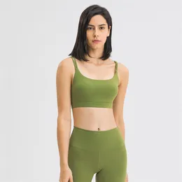 L106 Solid Color Fine Double Strap U-Neck Sports Bh Fitness Outfit känns smörig mjuk yoga väst avtagbara koppar underkläder sexig fem214u