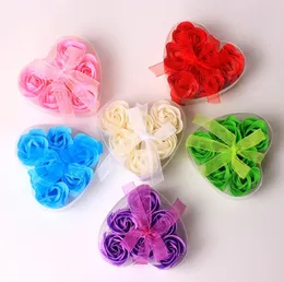 Vacker hjärtformad Bicolor Rose Soap Flower (6 st / box) Bad tvålblomma för romantisk bröllop favorit Alla hjärtans dag gåvor SN6259