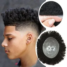 Afro 6mm Curl Mens Toupee Full Poly Skin Pu African Hair Replacement Afros Kinky Curly 0 04-0 05mm Thin Skins PU Men's Wig2667
