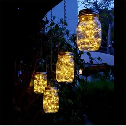6pcs Solar Mason Jar Lights 20 LED Hanging String Fairy Solars Lanter Light for Virofio Patio Garden Yard and Lawn Decoration290O