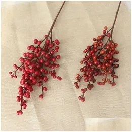 Decorative Flowers Wreaths Single Branch Foam Red Berry Diy Christmas Decorations Flower Wedding Home Party Decoration Artificial Otfqt