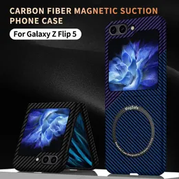 Luksusowy magnetyczny telefon z włókna węglowego Vogue do Samsung Galaxy Z składanie Flip5 5G Pełna ochrona miękka zderzak Hit Color Fold Shell Obsługa Ładowanie bezprzewodowe