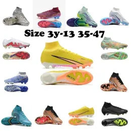 Mens Kids Soccer Cover Cleats أحذية الأشرطة Mercurial Boots Boots Cleat Cleat 7 Elite 9 R9 V 4 8 15 XXV IX FG CR7 American Foot Boot Boot Enfant Youth Boys Girls Size 3y-11 35-