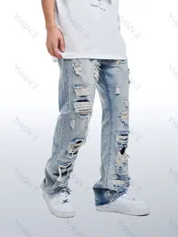Мужские джинсы, уличная одежда, широкие брюки, прямые ноги, длинные брюки, синие мужские рваные джинсы Y2k 230909