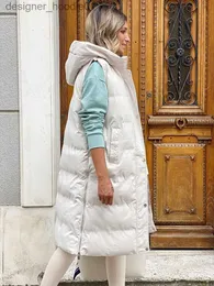 Womens Down Parkas Womens Down Parkas Hooded Parka Women Casual Sleeveless Vest Padded Waistcoat Zip Up Long Coat Outerwear Fashion Quilted Puffer Jackets 230111 L2