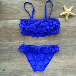 Seagm Falbala tryck Bikini Set Girls Swimsuit 7-14 år Barn Badkläder ihålig ut Solid Kids Bikinis Biquini 271254o