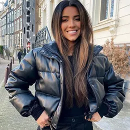 Women's Down Parkas Zoki vinter tjocka kvinnor kort varmt mode pu läder rockar svart bomull vadderad kvinnlig jacka eleganta blixtlåsskläder 230908