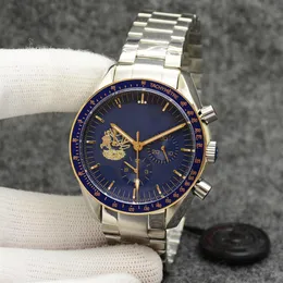 Eyes On The Stars Watch Chronograph Sports Battery Power Limited Two Tone Gold Blue Dial Quartz Professional Dive Wristwatch Stain280r