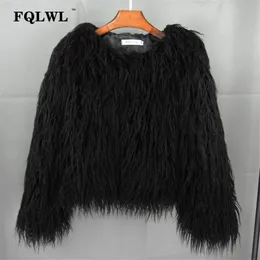 Women's Fur Faux Fur FQLWL Colorful Warm Faux Women Fur Coat Loose Black White Pink Plush Coat Female Jacket Fur Autumn Winter Shaggy Outerwear 230908