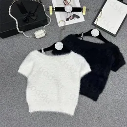 Letter Drill Women Knitted Sweater Designer Knitted Short Sleeved Pullover Knitwear Off The Shoulder Tops